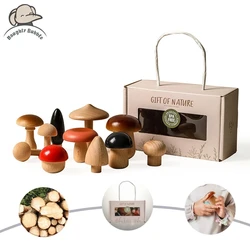 1Set Wood Mushroom Blocks for Children Montessori Educational Wooden Toys Safety Kitchen Utensils Toys Baby Grasp Matching Toy