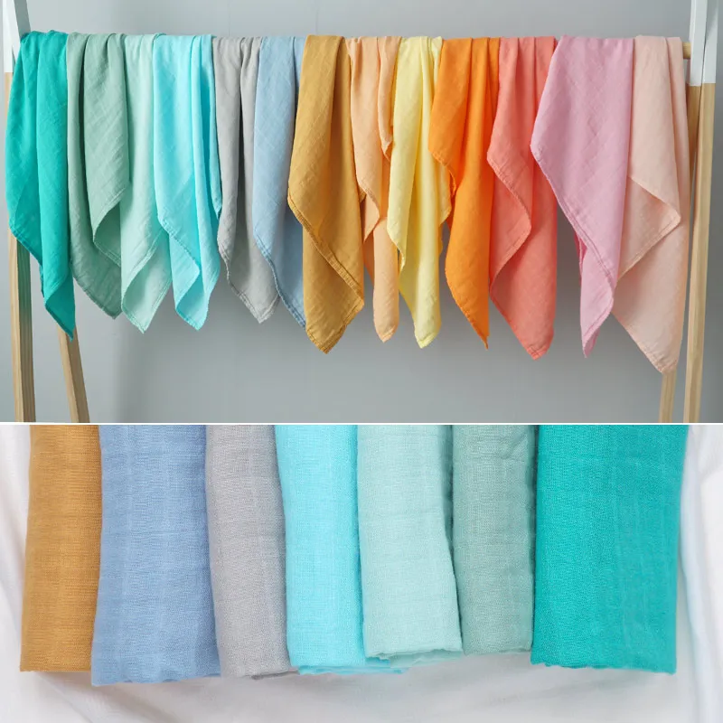 Muslin 70%Bamboo 30%Cotton Baby Blanket Baby Bed Soft Swaddle Newborn Pure Color Feeding Bibs Bandana Burp Cloth Towel Scarf