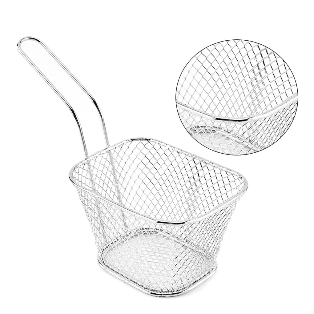 3/5/10pcs Frying Snack Basket Oil Straining Stainless Steel Baskets Chips Chicken Colander Tool for Household Kitchen Restaurant