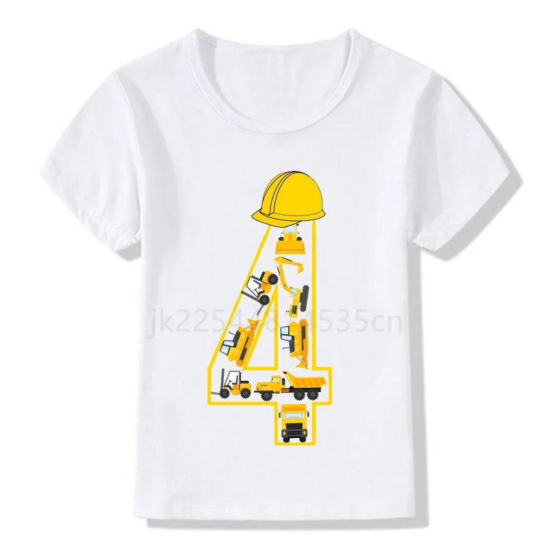 

Excavator Forklift Birthday Number Print T-shirt Child Police Car Birthday Boy T-shirt Boy Girl Funny Gift T-shirt Gift Set