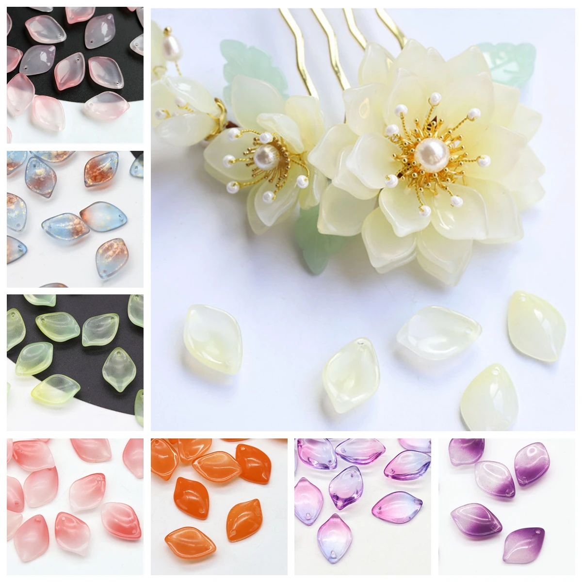 10 Stück Blütenblattförmige 19x13mm Lampwork-Kristallglas-Anhängerperlen für Schmuckherstellung DIY-Bastelbedarf – Detail 1