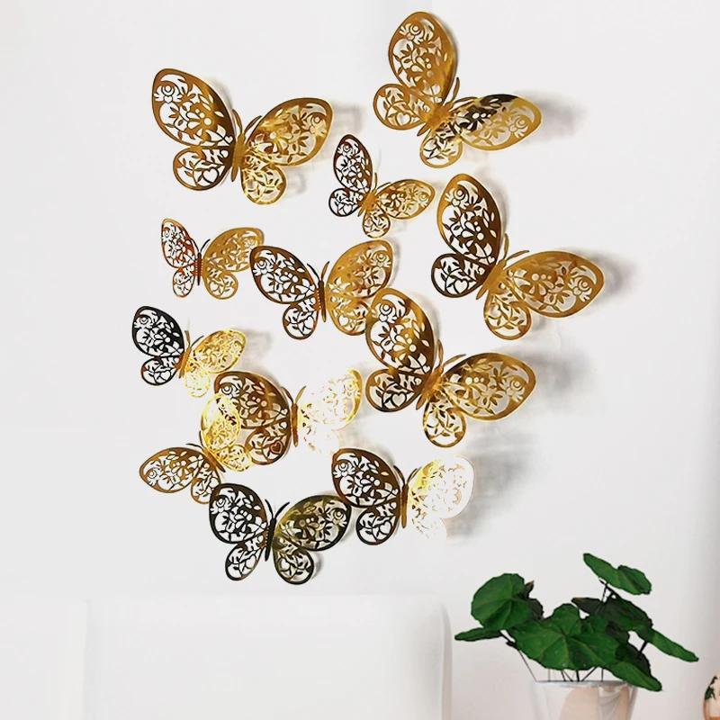 12Pcs/Set 3D Hollow Butterflies Wall Sticker For Home Decoration Living Room Bedroom For Party Wedding Decor Butterfly Stickers