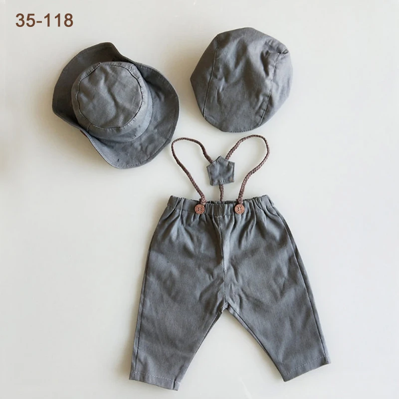 Newborn Baby Boy Photography Clothing Sets Outfits Cowboy Infant Cool Costumes 2 Hats Suspender Trousers Overalls