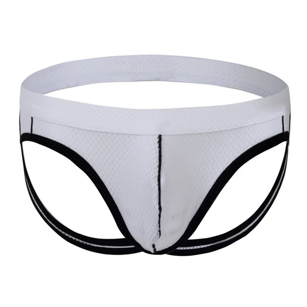 Men Sexy Mesh Hole Breathable Fashion Sexy Wide-Belt Double Briefs Thong Jockstrap Panties Gays Clothes Sissy Inmitate Lingerie