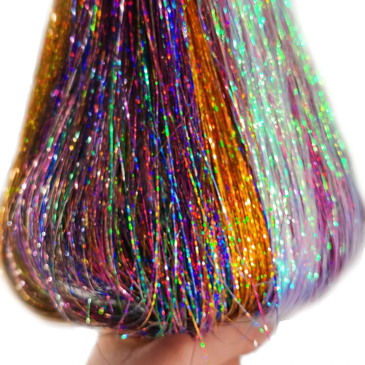 10PCS Highlights Multi-Colors Hair Tinsel Strands Fairy Sparkling Shiny Gold Silk Glitter Hair Extensions For Party