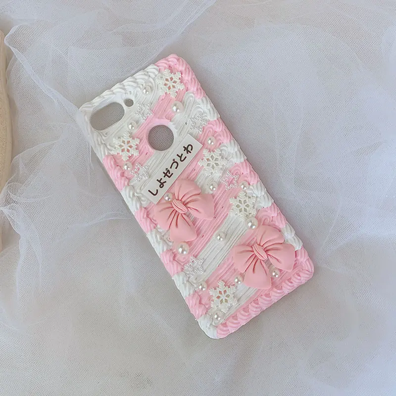 Handmade Case For Samsung galaxy s21 ultra Kawaii bowknot Customized phone Cover s20 FE 5G s9/s10/s20 plus DIY pink cream shell