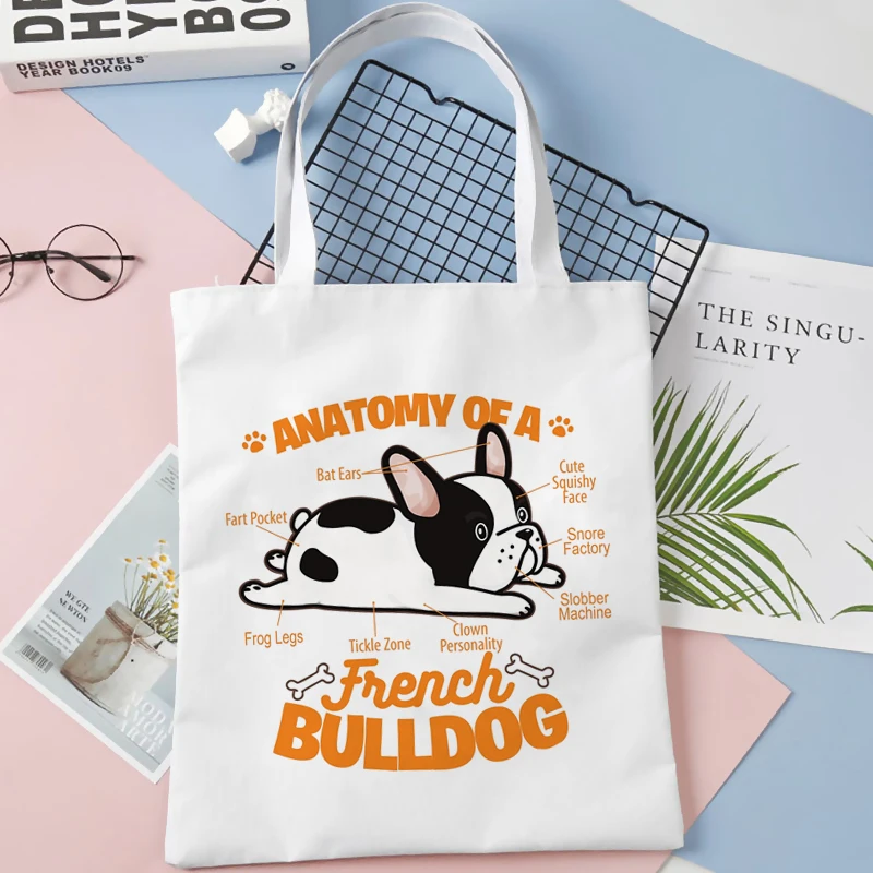 

Women Kawaii French Bulldog Cotton Canvas Shopper Bag Girl Harajuku 90s Y2K Classic Vintage Shoulder Handbag Female Bolsa