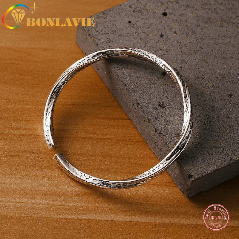 

BONLAVIE 925 Sterling Silver Twisted Bracelet Mobius Simple Retro Craft Silver Bracelet