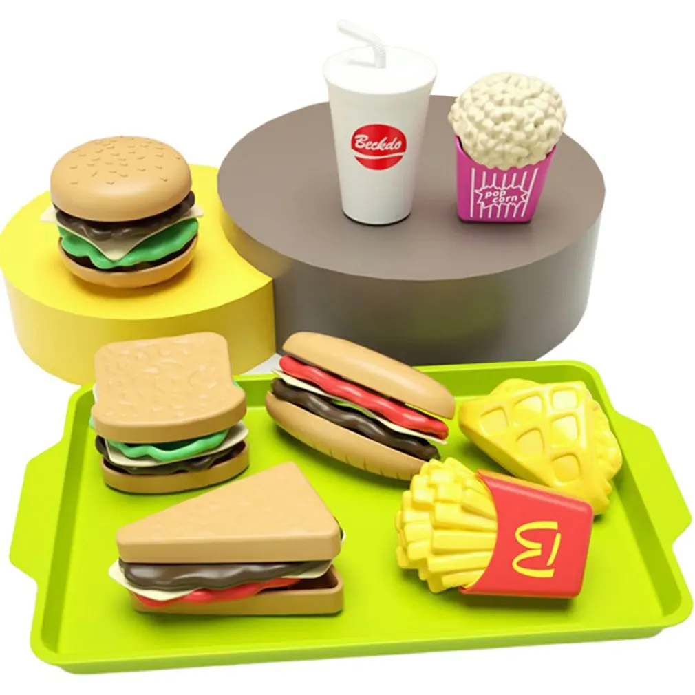 Children's Play House Toys Detachable Simulation Hamburger Bread French Fries Western Food Puzzle Set Education Toy for Kids