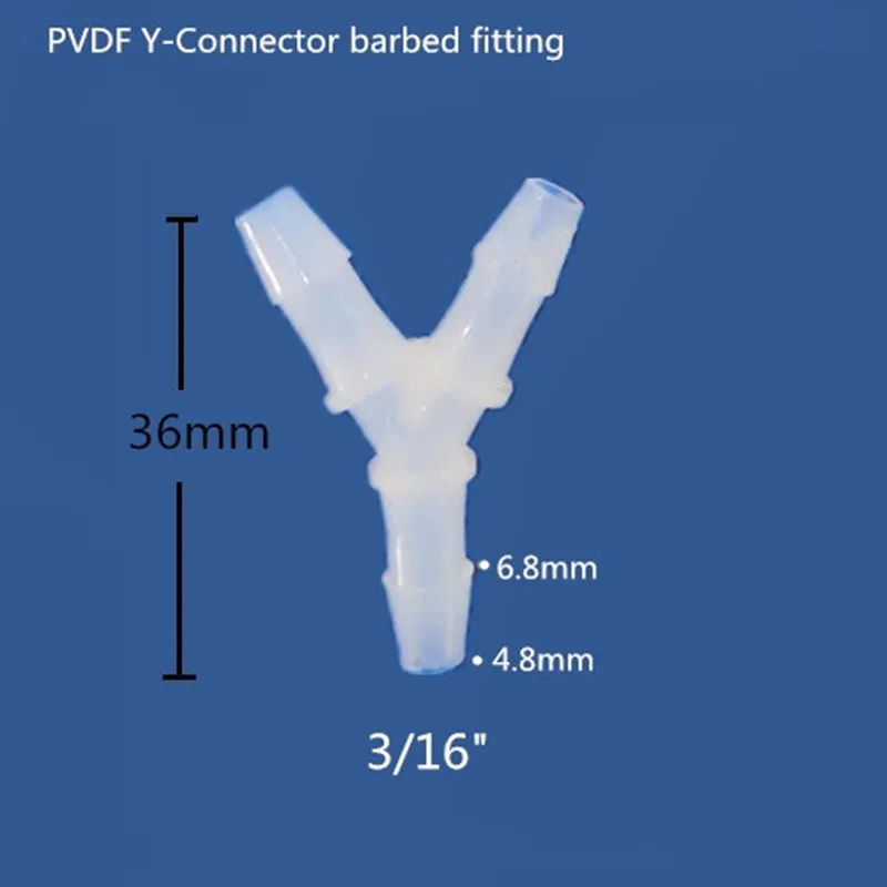 PVDF Barbed two 2- way Connector three 3- way Y Connector  Hose Fitting 3/16