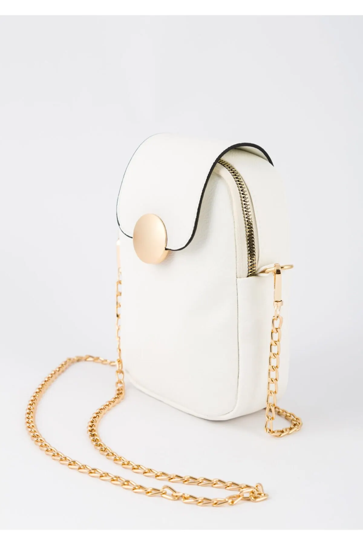 Women's White Phone Compartment Gold Detailed Shoulder Bag New 2020 Modern Design Stylish