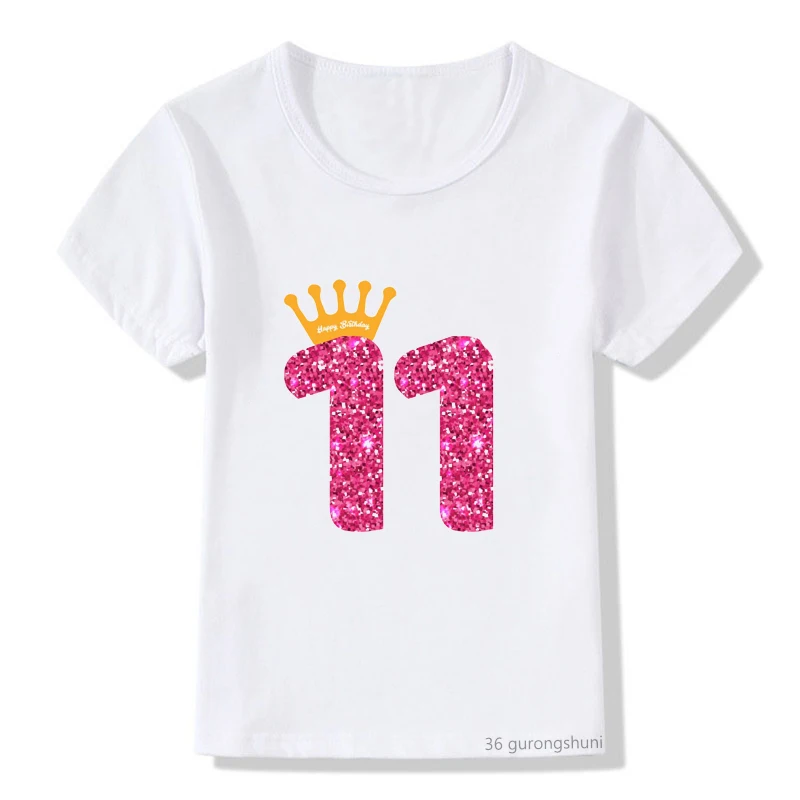 Newly kids t-shirt cute 4-12th queens crow happy birthday girl print  t shirts for girls/boys kids birthday clothes shirt tops