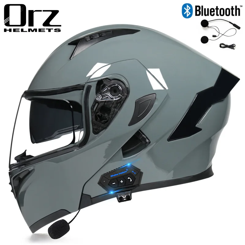 Men Women Dual Lens Bluetooth Motorcycle Helmet DOT Approved Flip Up Anti-Fog Visors Riding Helmet  Capacetes Para Moto