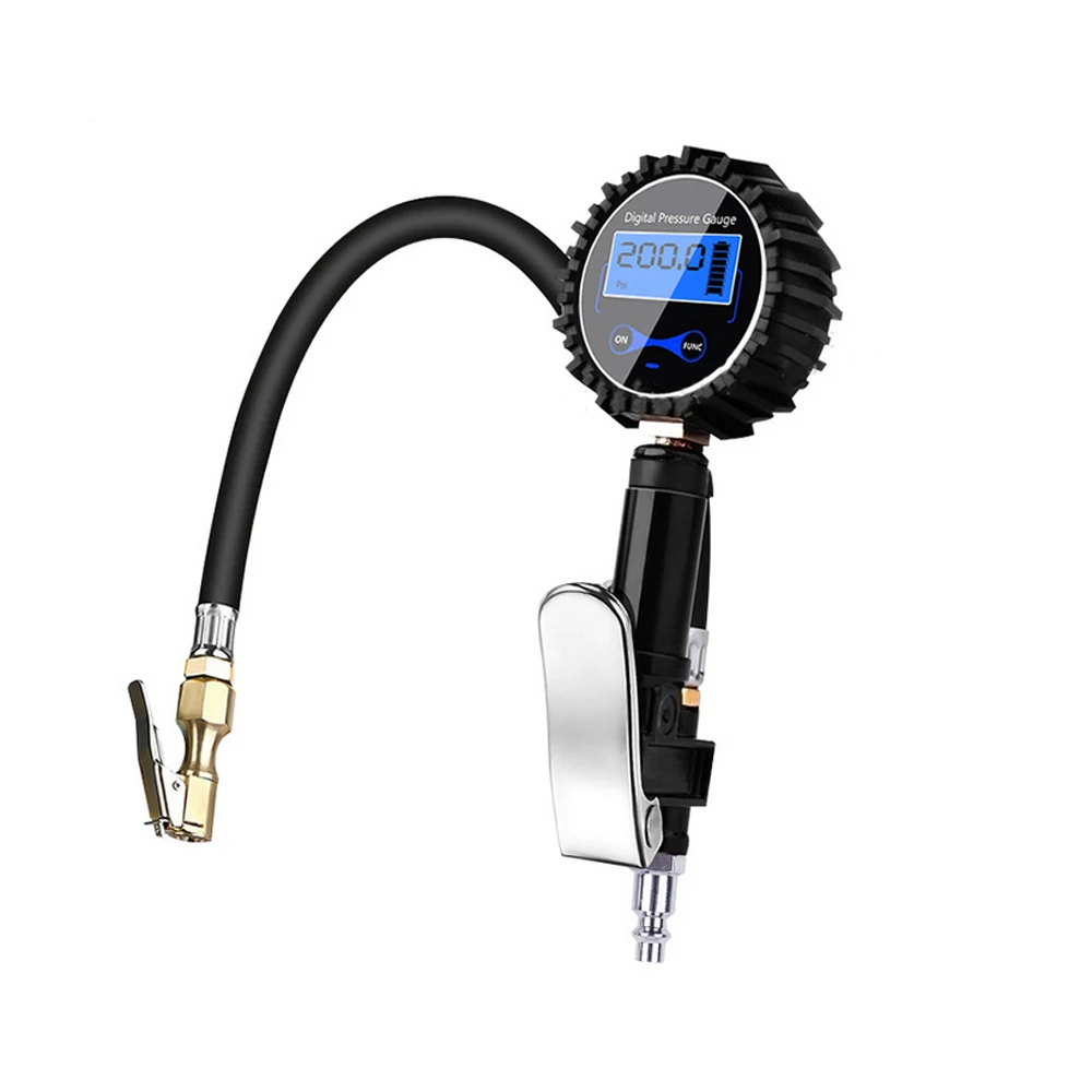 Car Truck Air Tire Inflator with Digital Pressure Gauge 200 PSI Air Chuck & Hose Pistol Type Automobile Pressure Gauge