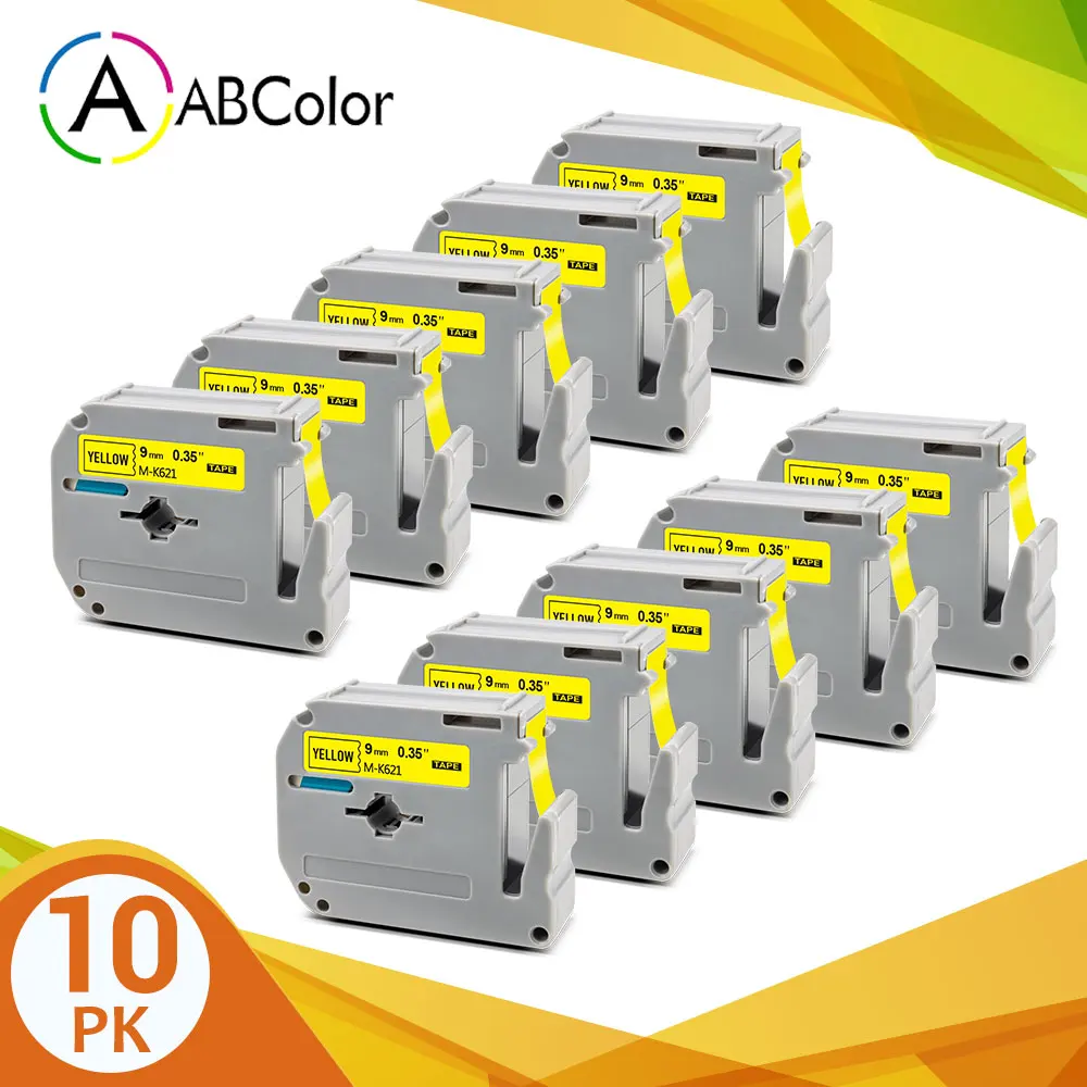 

10PK Label Tape MK-621 MK621 M-K621 9mm Printer Ribbon Black on Yellow Compatible For Brother P-touch Label Maker PT-70 PT-80