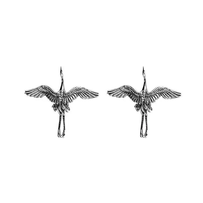 Retro Chinese Animal Crane Stud Earrings Silver Plated National Elegant Women's Stud Earrings Leisure Party Jewelry Accessories