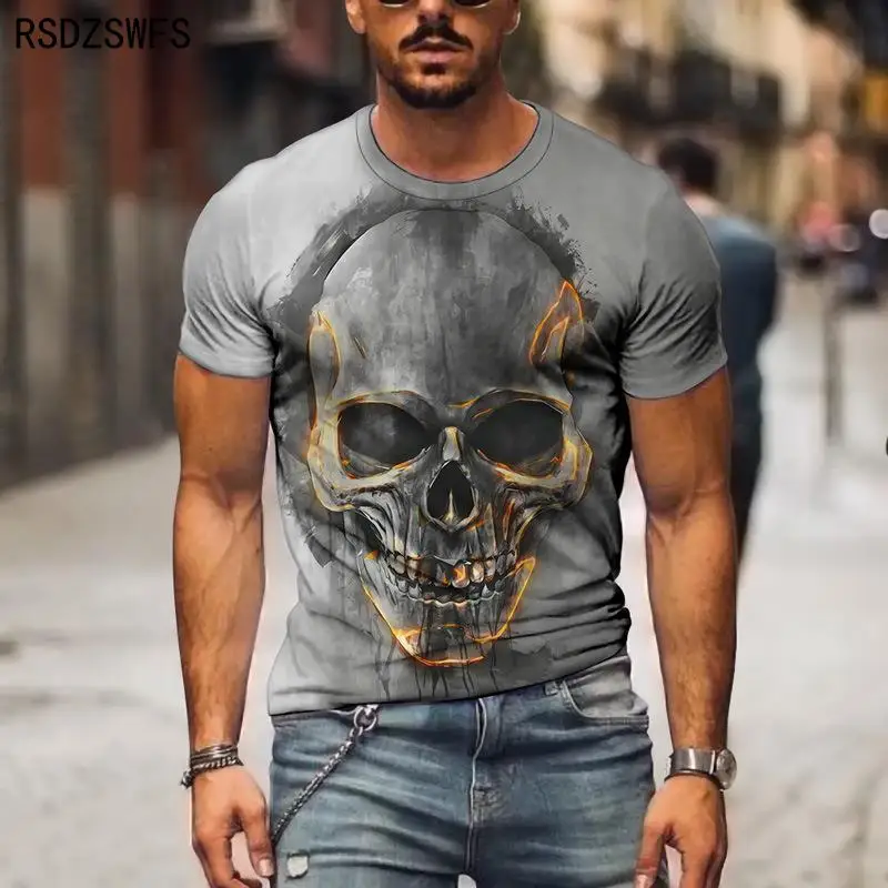 Summer 3D Printing T-shirt for Men Personality Skull Art Painting Trend Menswear Short Sleeves Casual Tshirt Tops Men Clothing