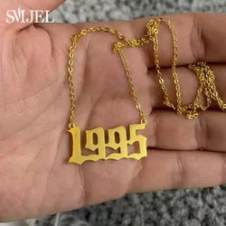 Birth Year Number Necklaces for Women Angel Number Year 1980 1997 1999 2000 2002 2025 Stainless Steel Necklace Jewelry Girl Gift