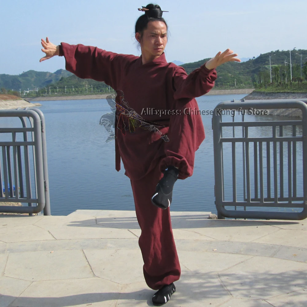 Wudang Taoist Robe Style Tai chi Uniform Martial arts Kung fu Suit Shaolin Monk Robe and Pants Custom Service 25 Colors