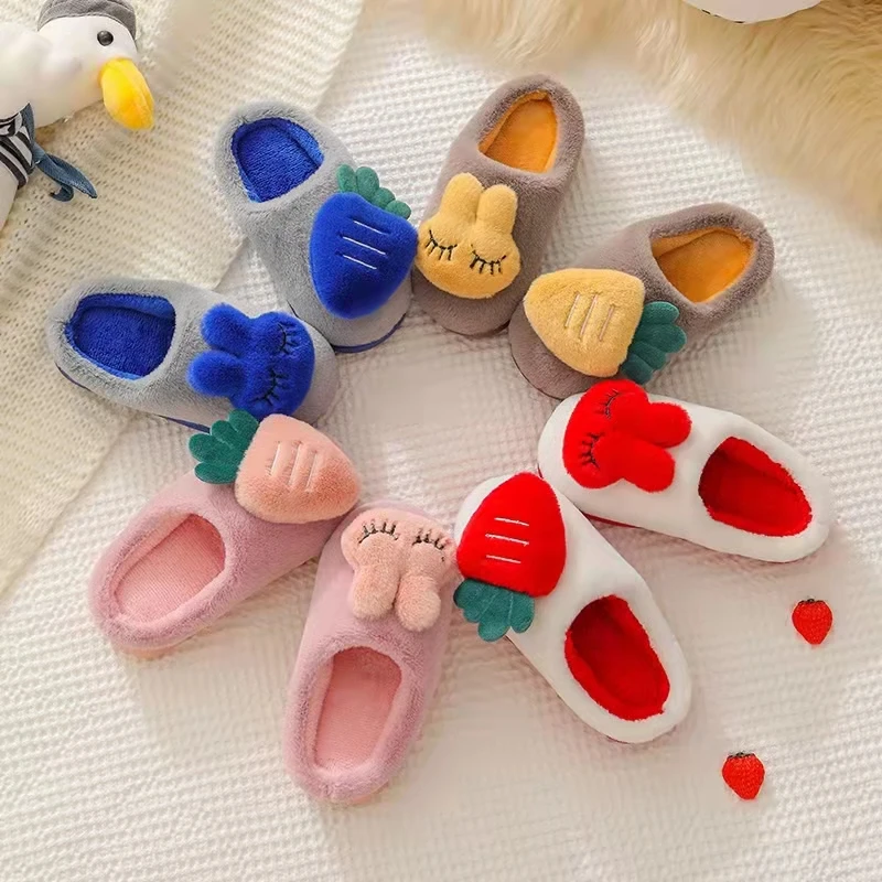 Children Slippers Autumn Winter Warm Thick Fluffy Slippers Home Indoor Non-Slip Kids Furry Shoes Baby Slides Toddler Girls Shoes