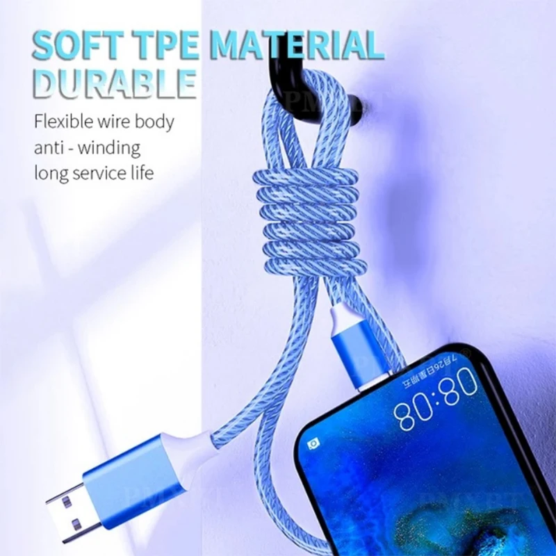 Phát Sáng Dây Cáp Điện Thoại Di Động Sạc Cáp Sạc Đèn LED Micro USB Loại C Cho Huawei Samsung Xiaomi Sạc Dây Dây
