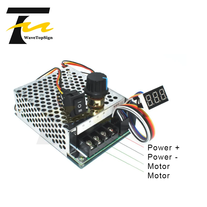 Wavetopsign Digital Display 0~100% adjustable DC 10-50V 40A DC Motor Speed Controller PWM 12V 24V 48V 2000W MAX 60A Reversible