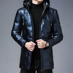 Autumn and Winter Long Mens Hooded Down Jacket Coat New Young Male Thickened 90% White Duck Down Clothes