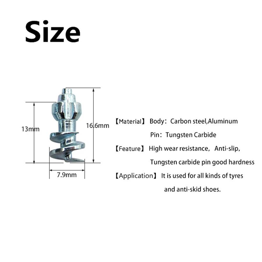 50pcs/lot 7.9x16.6mm Big Size Tungsten carbide Car Tires Studs Screw Snow Spikes Wheel Tyres Snow Chains Studs