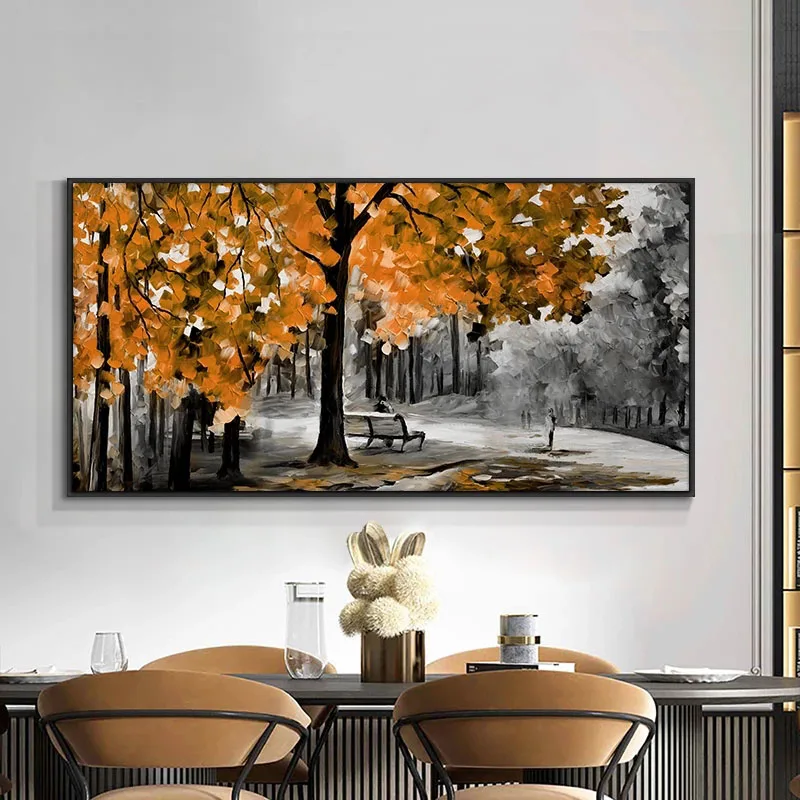 

Hand-painted Oil Painting Abstract Yellow Tree Landscape Abstract Palette Knife Street Wall Pictures Decoration Gift Frameless