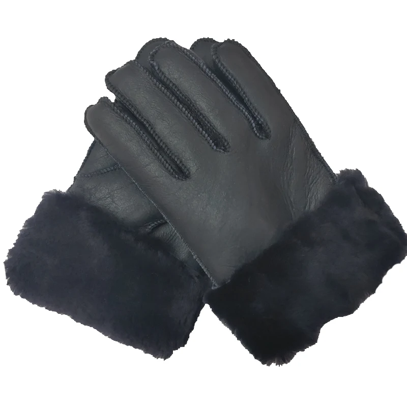 Guantes Térmicos de piel de oveja auténtica para hombre, manoplas térmicas de piel de cabra, Cachemira, cuero Real para nieve, Manual, invierno,