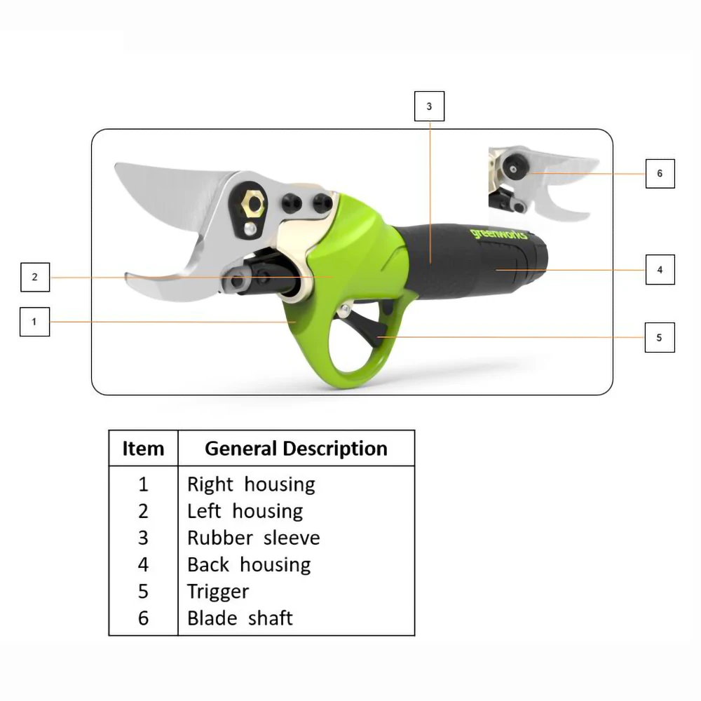 Imagem -02 - Greenworks 40v Elétrica Poda Tesouras Brushless Motor Profissional Casa Jardim Max 3.5 mm Bateria de Lítio Jardim Podador Tesoura