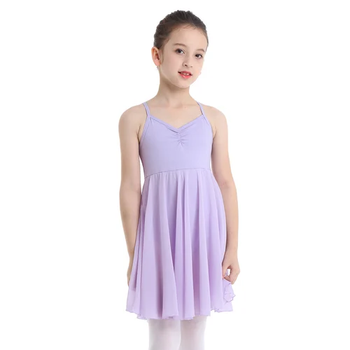 Imagen 2 del producto Vestido de leotardo de Ballet para niñas, camisola entrecruzada con tirantes finos, falda tutú con espalda cruzada, Ropa de baile lírico de salón, bailarina