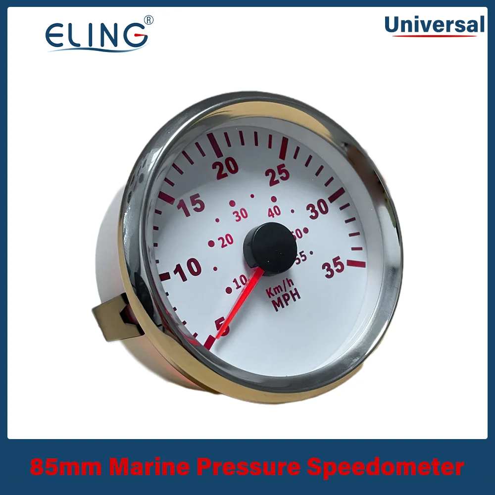 ELING Speedometer Boat Speed Gauge Marine Pressure Pitot Tube Pressure Signals 35 MPH 55 MPH 65 MPH 12V 24V With Red Backlight