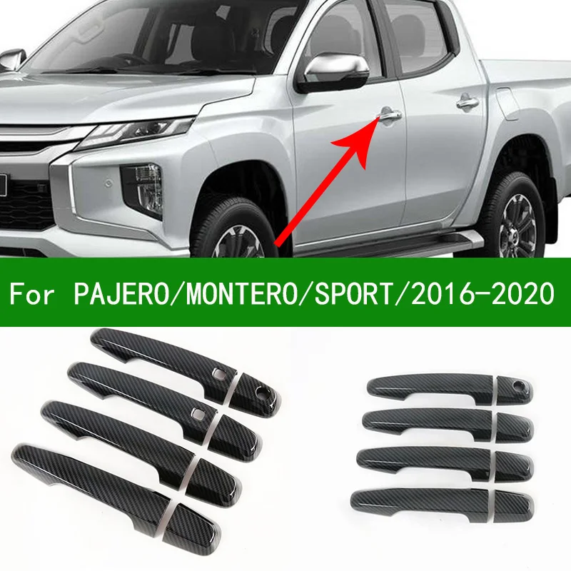 

Black carbon fibre car side Door Handle Covers Trims For Mitsubishi pajero sport montero shogun 2016-2019 2017 2018 2020