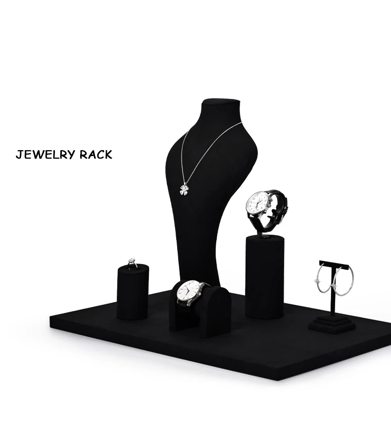 Oirlv Schwarzes Schmuck-Display-Set, Halter für Halsketten, Uhren, Ringe und Ohrringe, mehrteiliger Schmuckständer für die Ladenvitrine – Detail 2
