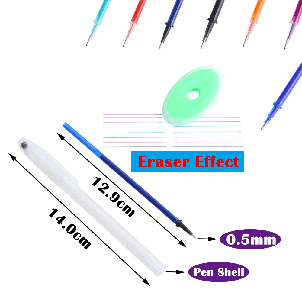 15PCS Erasable Pen Refill Set Pen Shell Eraser Washable Handle 0.5mm 7colors ink Erasable Pens Refill Rod For School Office