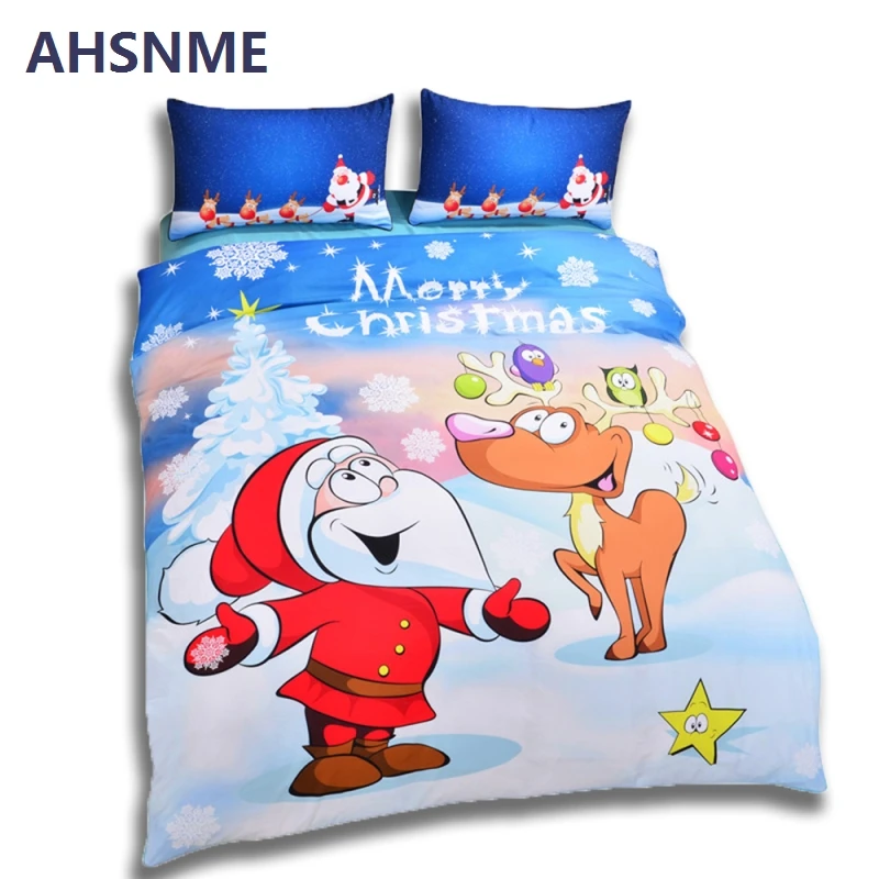 

AHSNME 3D Santa Reindeer Christmas Carnival Night Theme Bedding Kit 3pcs Quilt cover Snowman winter theme quilt set US+AU size