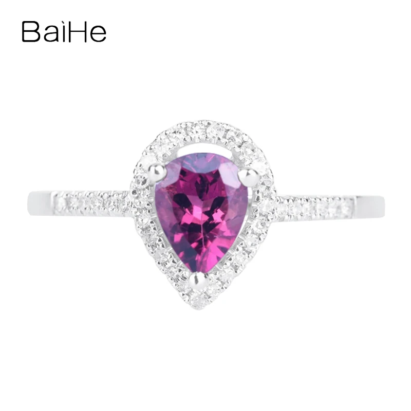 BAIHE Solid 14K Rose Gold Tourmaline Diamond water droplets rings for women Wedding Trendy Fine Jewelry anillos кольца кольцo