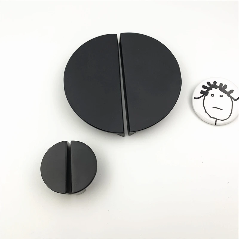 LCH 32mm Semicircular Solid Zinc Alloy Matte Black Shell Chrome Handle Cabinet Drawer Knob Door Pull Chinese Style Half Moon