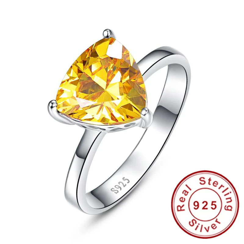 100% 925 Sterling Silver Natural Citrine Rings For Women Female Triangle Ring Finger Famous Original Jewelry Fine Jewelry