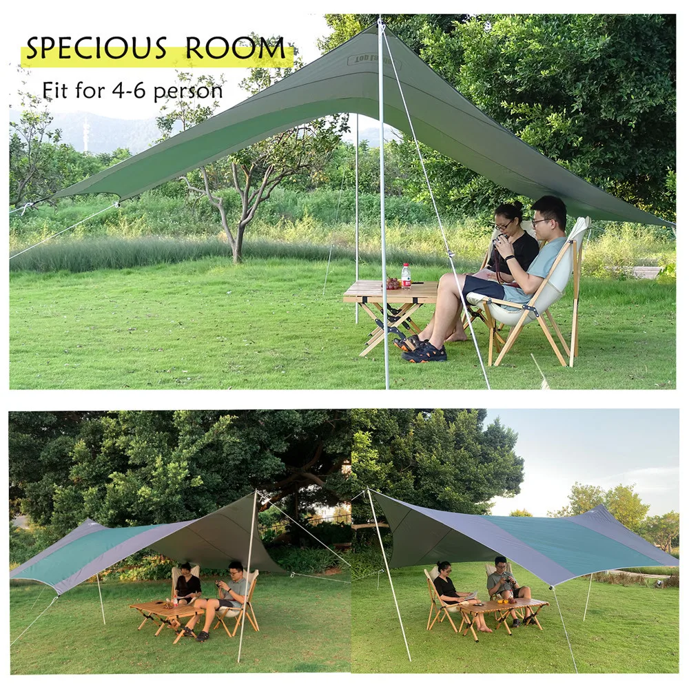 Ultralight Camping Tent Tarp Waterproof Large Hammock Rain Fly Sun Shelter Portable Awning Tent Beach Shade with Pegs Ropes