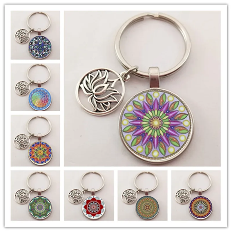 

new mandala flower of life keychain classic budddhist sacred geometry women key chain holder for car bag