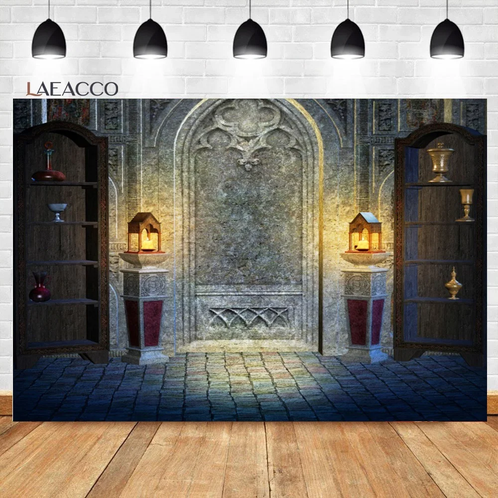 Laeacco Magic House Skull Bookshelf Jar Candlestick Vintage Portrait Halloween Photography Backdrops Background For Photo Studio