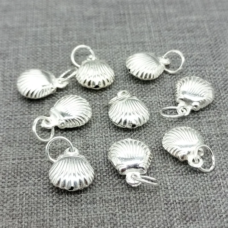 8 Pieces of 925 Sterling Silver Sea Shell Seashell Charms w/ Tiny Ball Inside for Bracelet Necklace