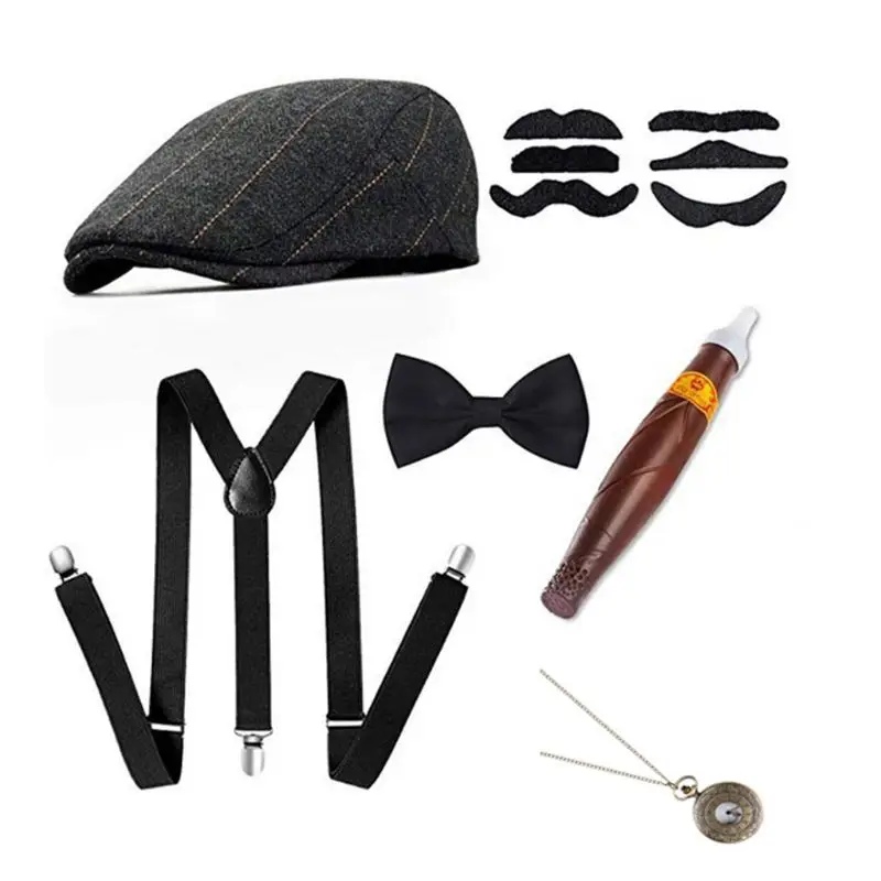 6 Cái/bộ Nam Đảng Đạo Cụ 1920 Chủ Đề Cosplay Diễn Sân Khấu Gatsby Mũ Nồi Xì Gà Đồng Hồ Suspender Phối Trang Phục Phụ Kiện Bộ