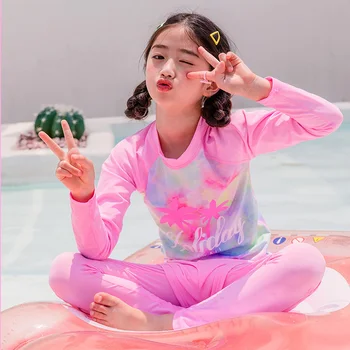 여아용 투피스 수트, 3-11 세 아동용 긴팔 스커트 수영복, 귀여운 꽃 프린트 수영복, 아기 수영복, 2021