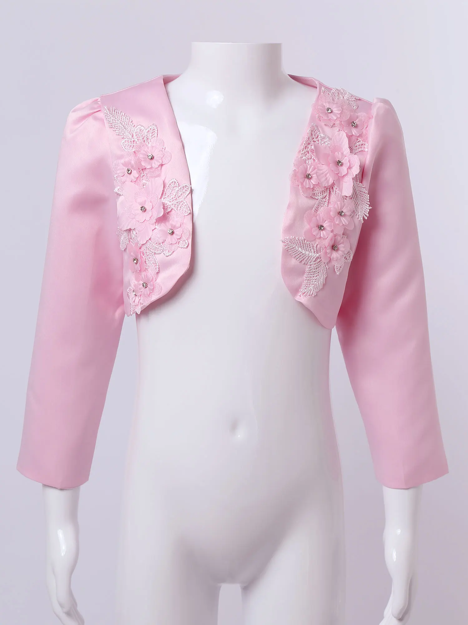 Kids Girls Long Sleeves Flowers Bolero Jacket Shrug Wedding Cape Birthday Cloaks Shawl Cardigan Outerwear Flower Girl Coats