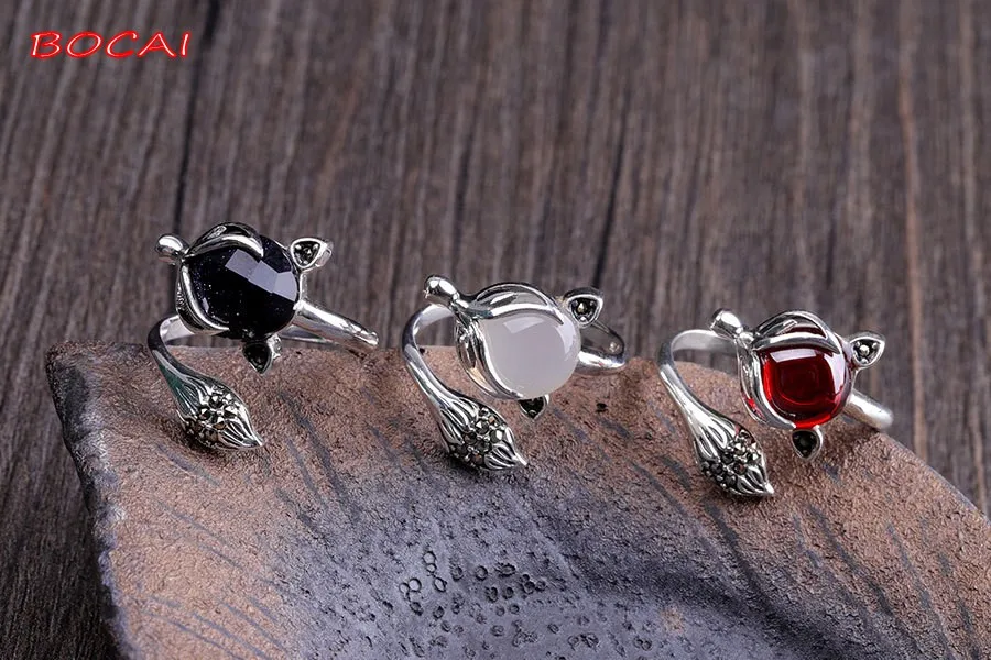 Real S925 Silver Jewelry Fashion Fox Lady Pomegranate Red Ring