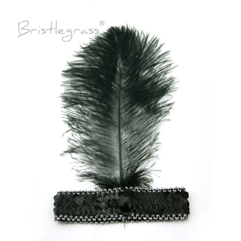 BRISTLEGRASS 1 PCS Blue 1920s Ostrich Feather Sequined Headband Flapper Headpiece Headwear Carnival Ball Party Fancy Costume