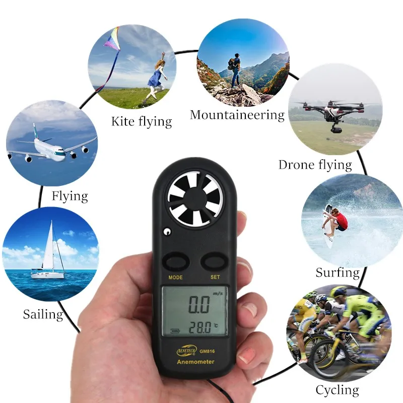 Anemometer Luchtwindmeter Digitale Anemometro Thermometer Windsnelheidsmeter Windmeter 30 m/s Temp Test Tool